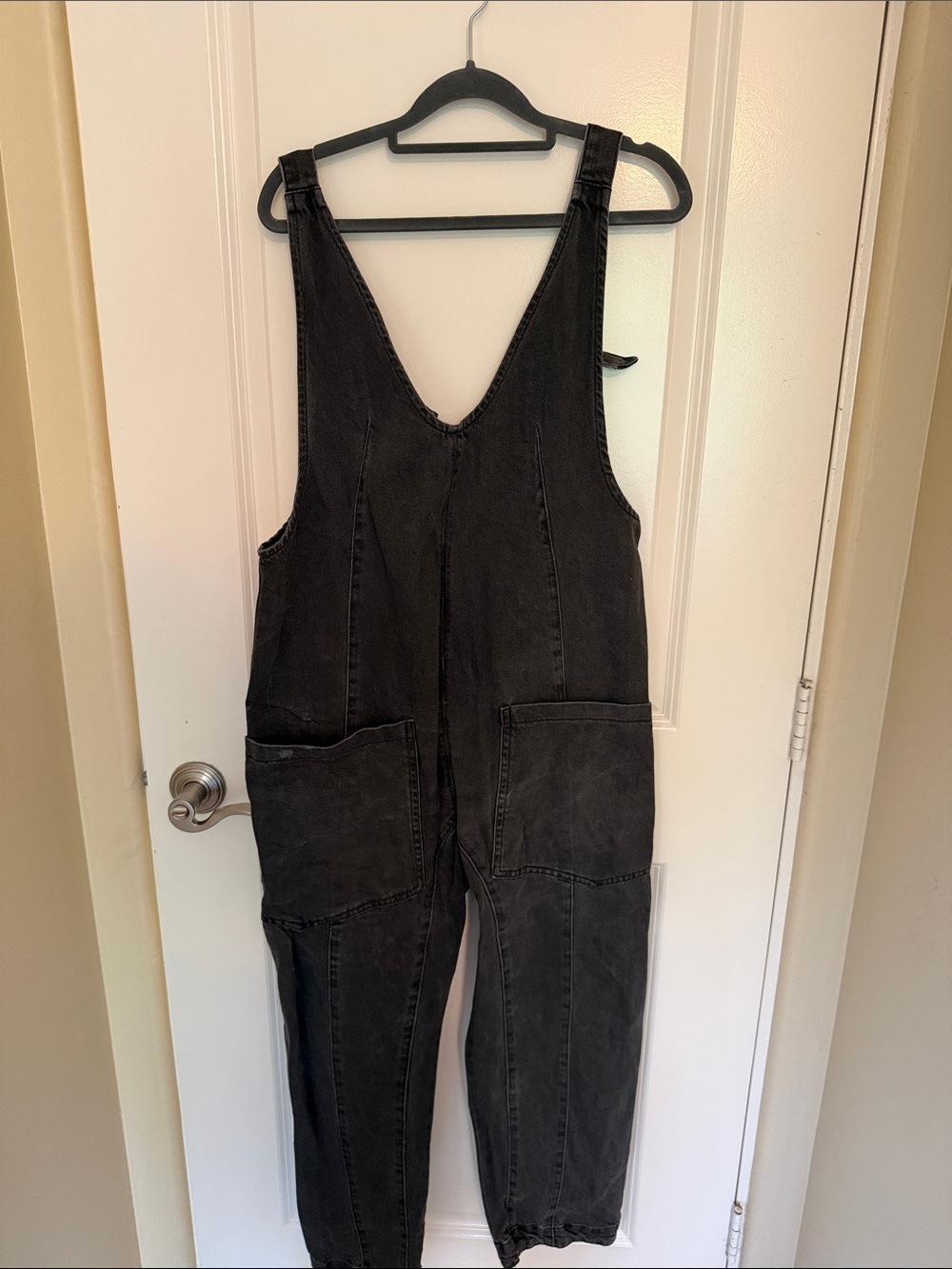 Free People Black Washed Denim Overalls